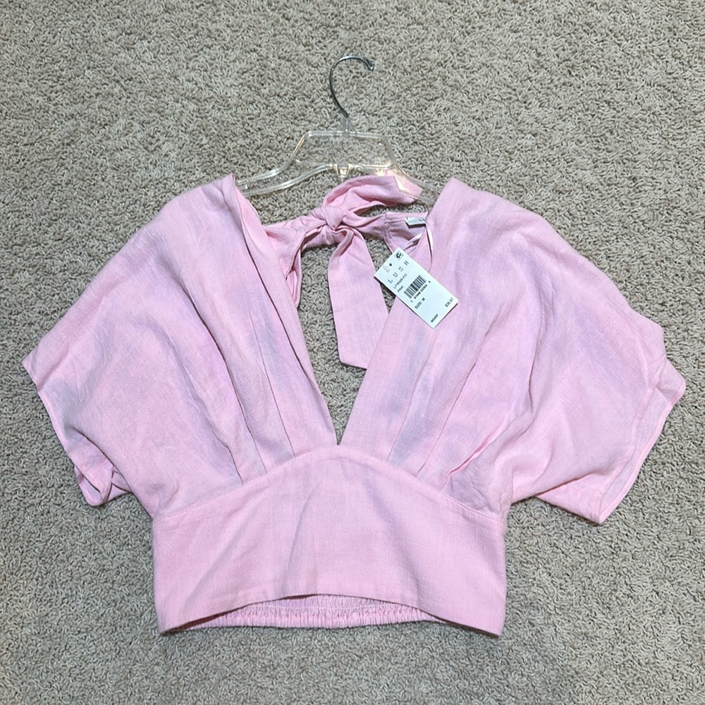 Lush pink open back tie top